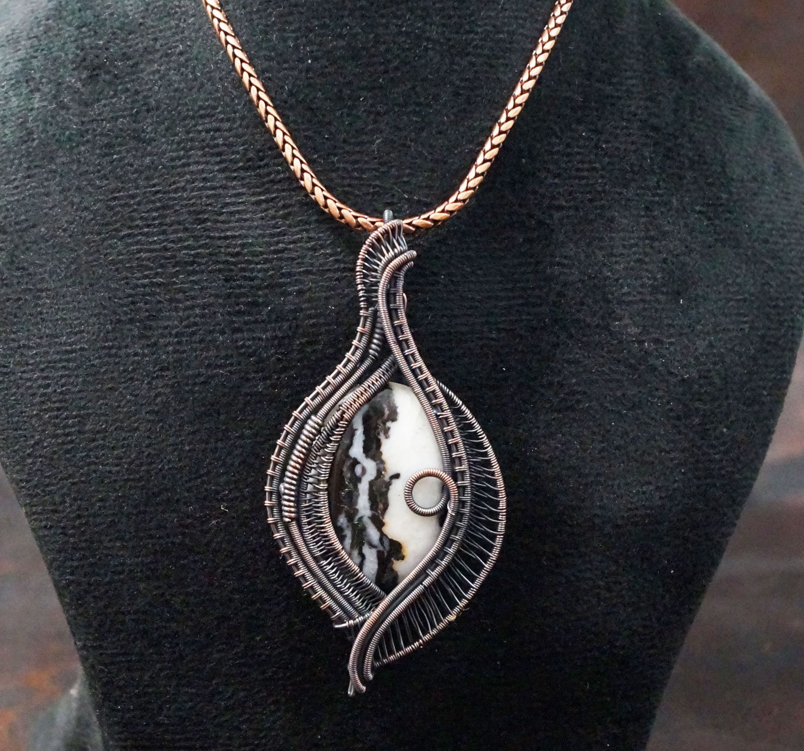 Buffalo Jasper Copper Wire Wrapped Handmade Pendant Gift Jewelry (PD-98