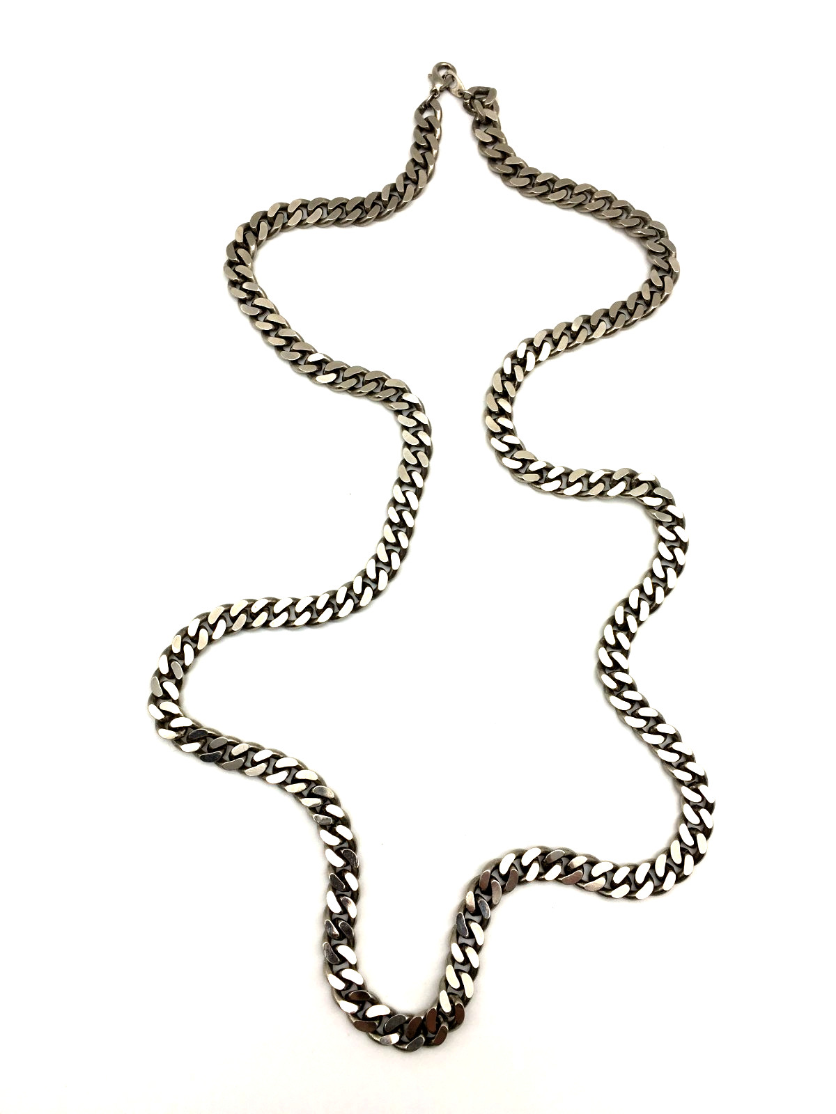 SilverTone Heavy Cuban Curb Link Flat Chain Lobster Clasp 34″ Necklace