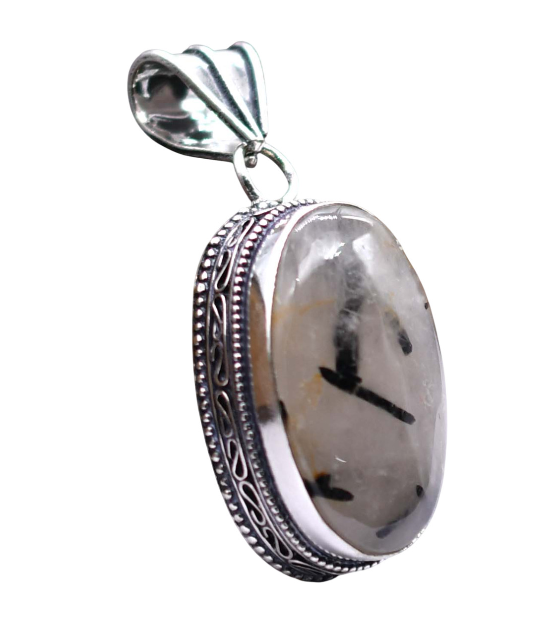 Black Rutile Natural Gemstone Silver Plated Ethnic Pendant Jewelry 2″ P 5422