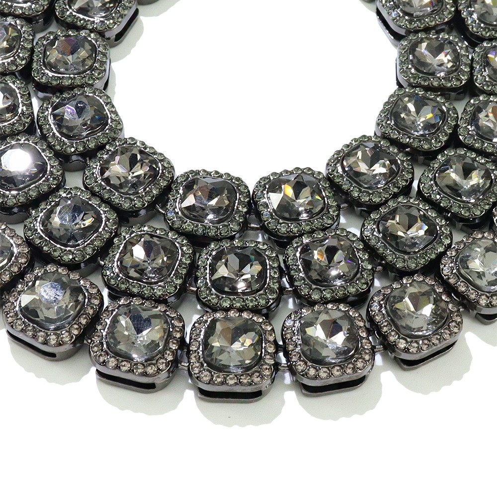 Gunmetal Gray Squar Tennis Jewelry Stainless Steel Necklace Bracelet Unisex Kit