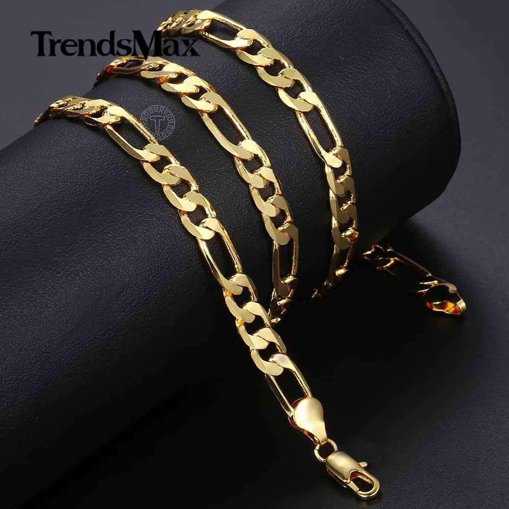 6MM 18-24″ Gold Filled Figaro Link Chain Necklace Choker Jewelry for Men Women