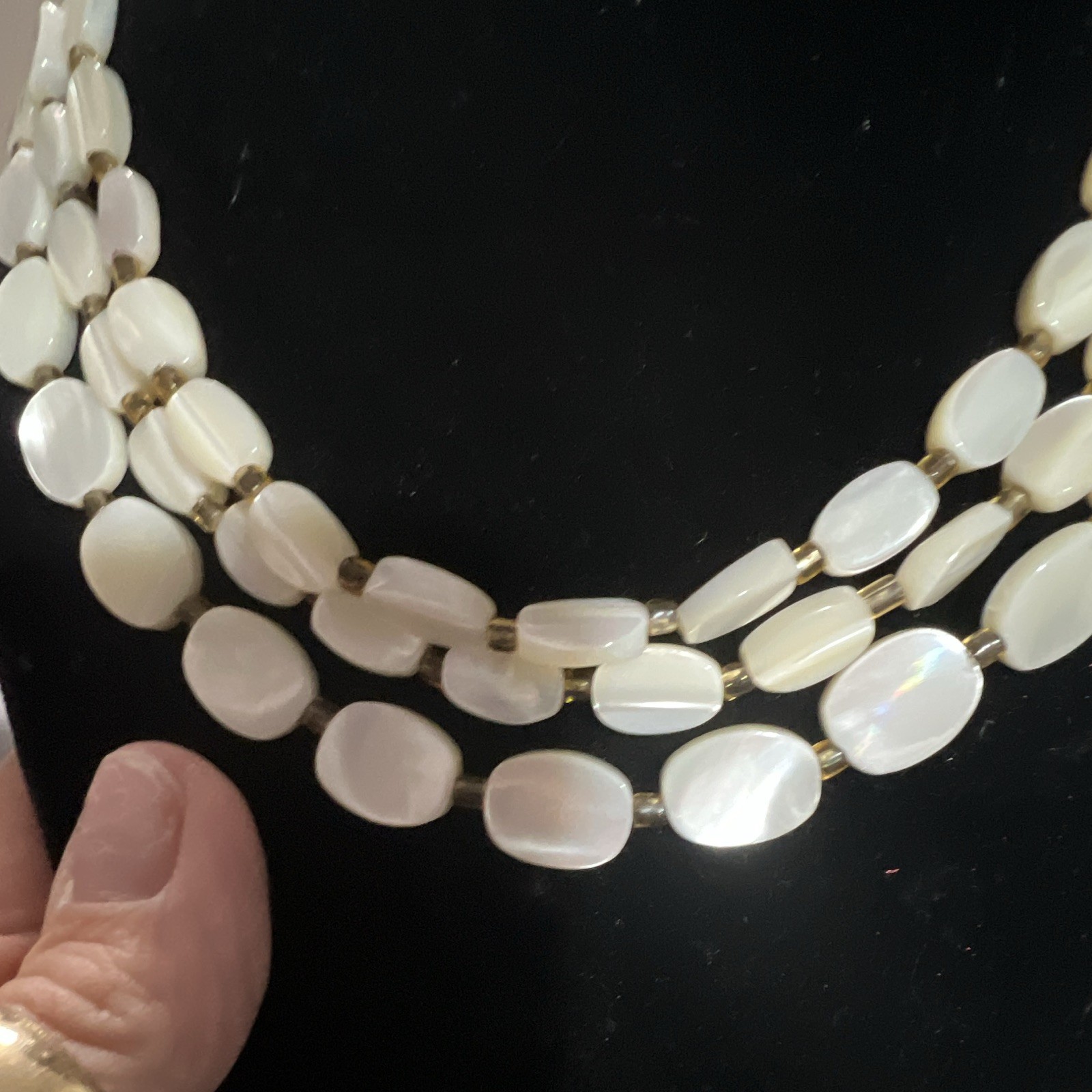 3 strand coin pearl necklace in excellent condition.