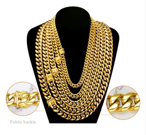 24inch Heavy Miami Cuban Link Chain Solid 14K Gold Plated Hip Hop Men’s Bracelet