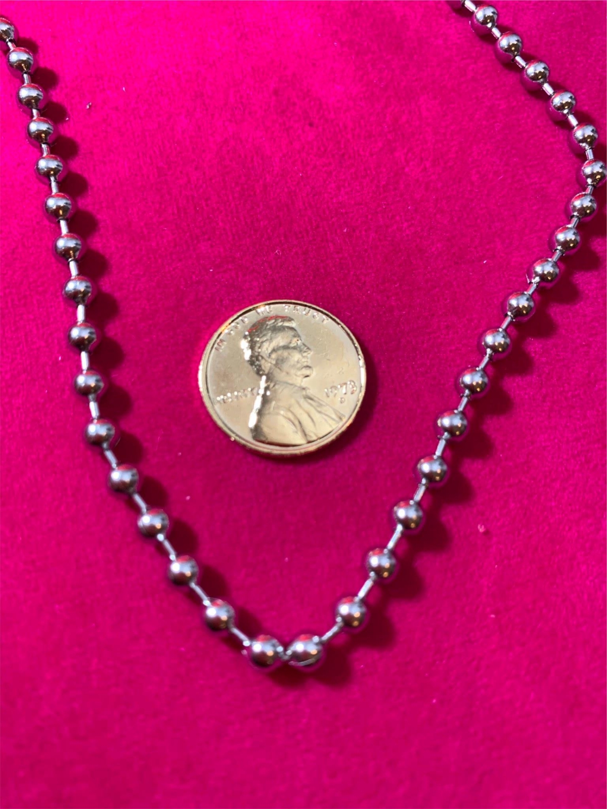 16 INCH-108 INCH 4MM STAINLESS STEEL SILVER BALL CHAIN WITH A MILITARY CLASP