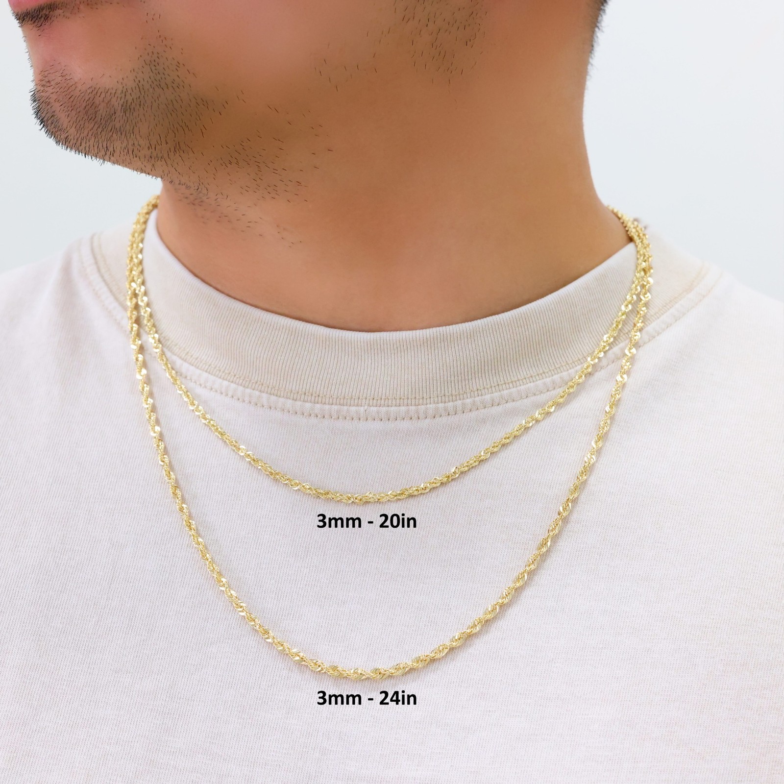 10K Yellow Gold 3mm Rope Chain Laser Diamond Cut Necklace Mens Womens 16″- 30″