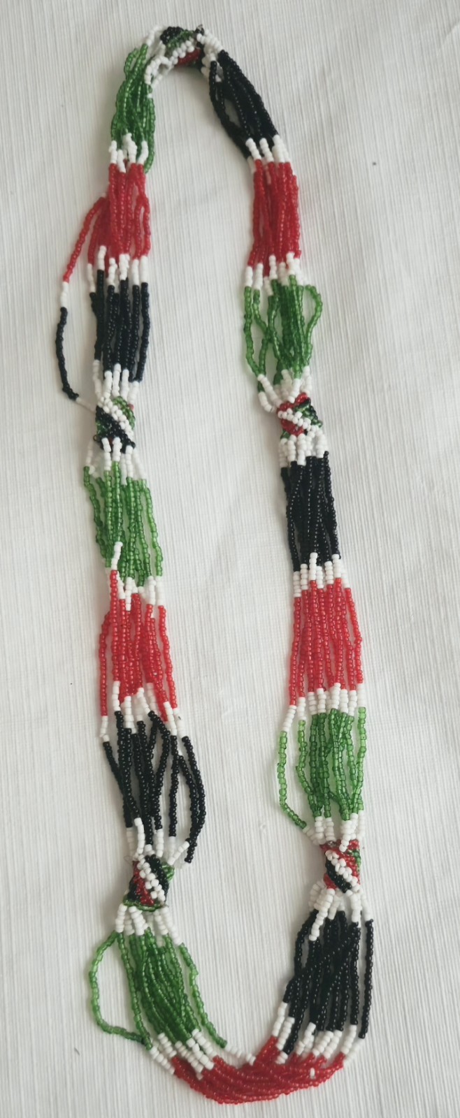 Red Green Black White Glass Beaded Rope Necklace Multicolor Adjustable