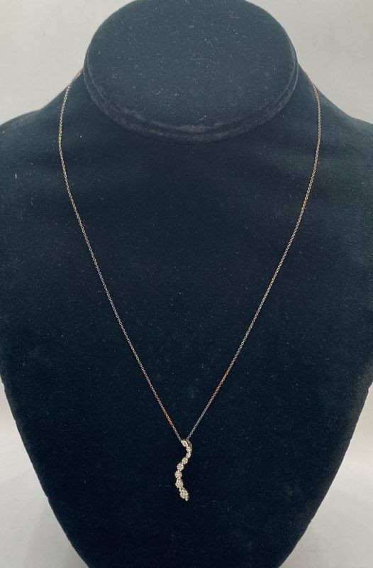 18K Gold Vermeil 925 Sterling Silver Diamond Curved Wave Bar Necklace 18.5″