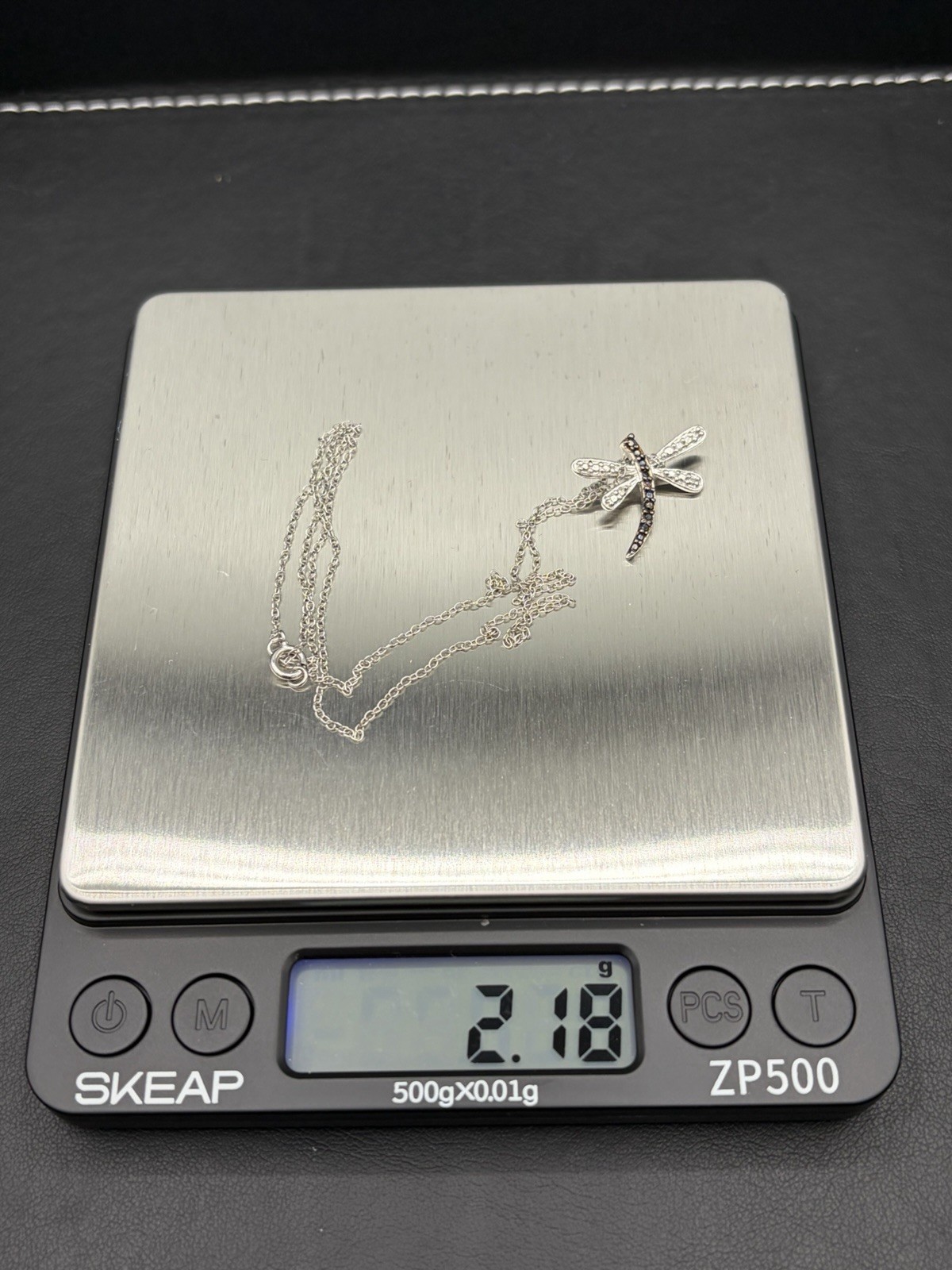 925 Sterling Silver Black Rhodium Dragonfly Pendant Necklace with CZ – Brand New