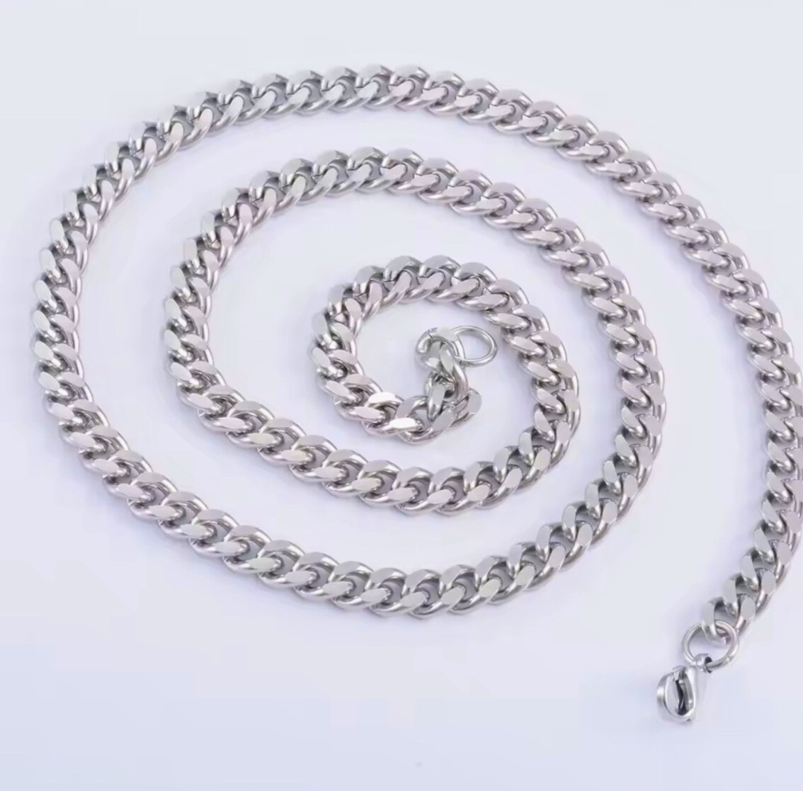 Stainless Steel Silver Tone Cuban Link Curb Chain Necklace 3.5–9mm 16–30in