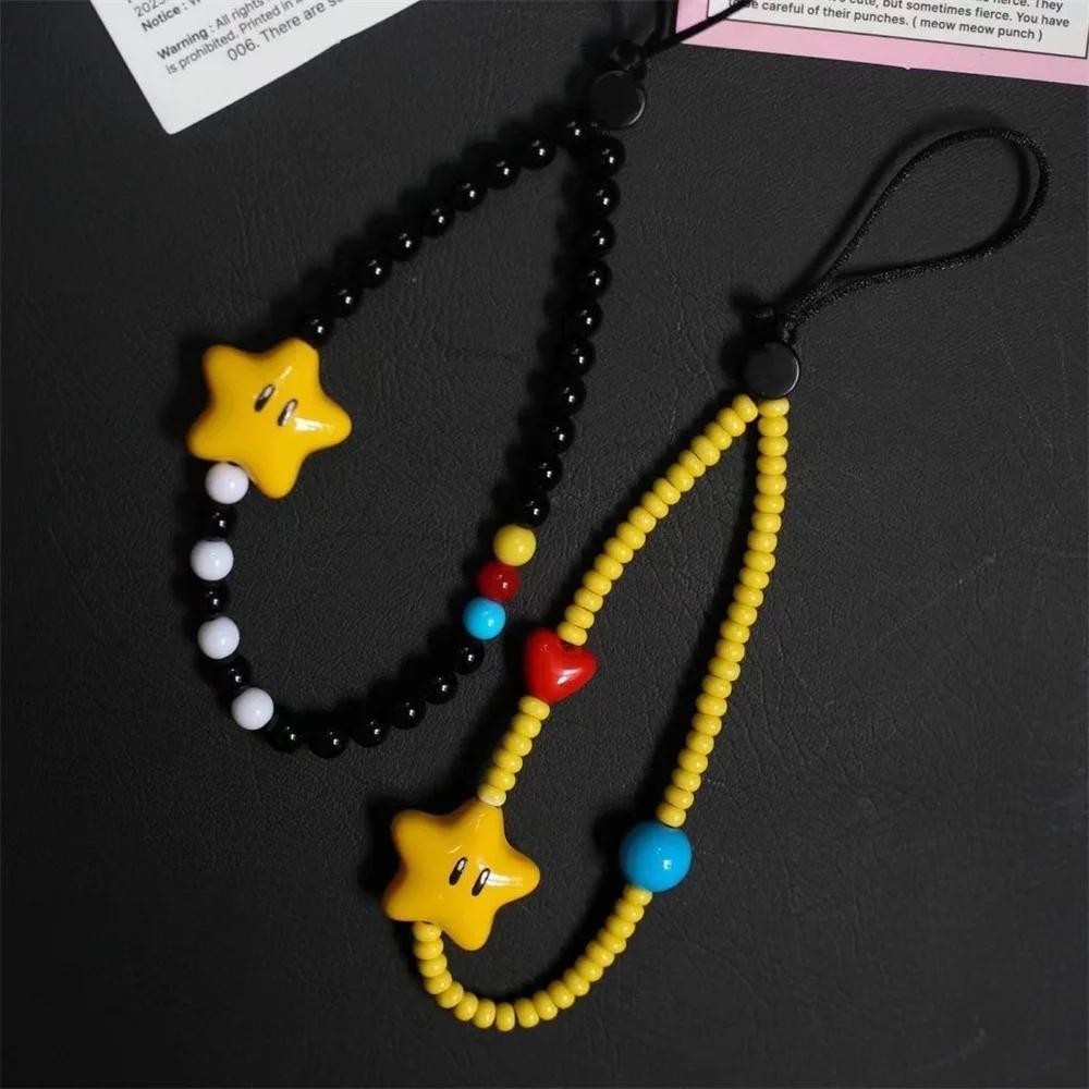 Ins Dopamine Star Black Yellow Beaded Phone Charm Strap Pendant