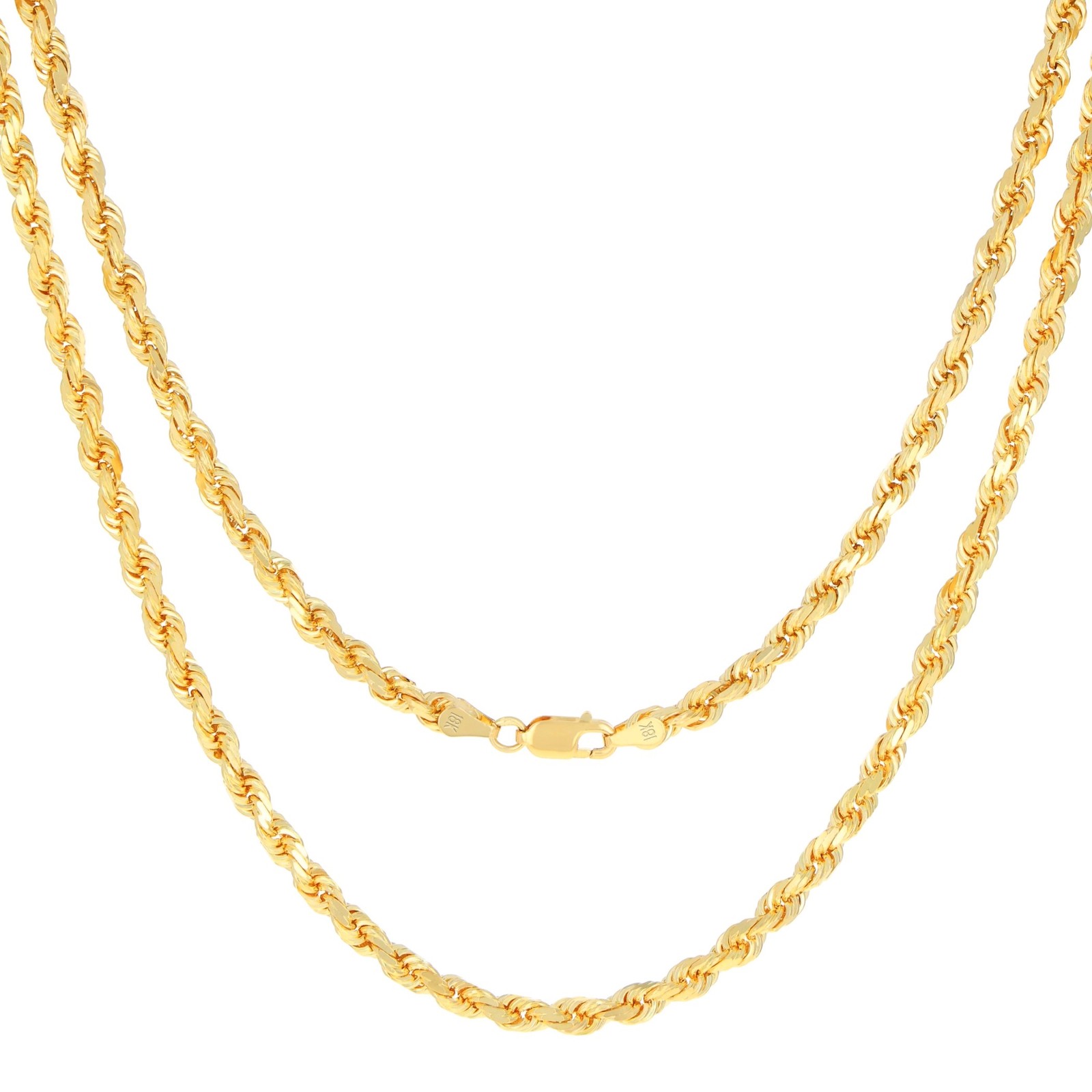 18k Yellow Gold 4mm Diamond Cut Rope Chain Italian Necklace Mens Womens 16″-28″