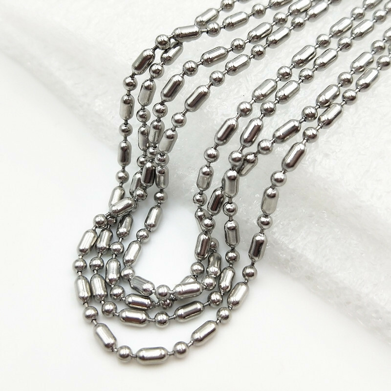 2.4mm Wholesale Real Stainless Steel Bead Ball&Oval Chains Necklace 16”-36”