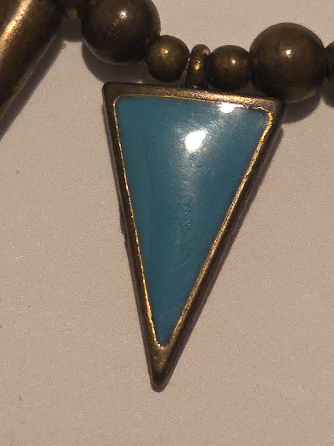 Claires Bronze spike Turquoise Enamel necklace punk goth beaded tribal 17-20”