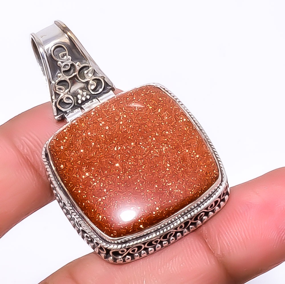 Golden Sunstone 925 Sterling Silver Fine Art Pendant 1.95″ A381 Gift for her