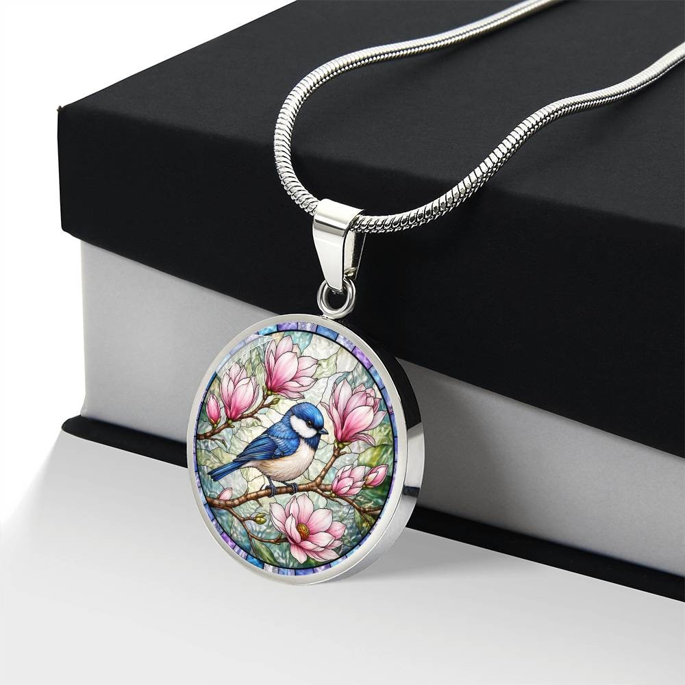 Bluebird Floral Engraved Necklace Bracelet or Keychain