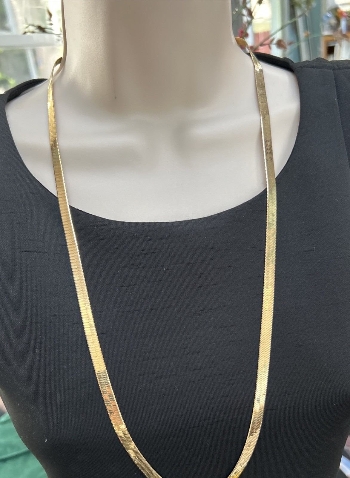 Bright Gold Plated 30” Herringbone Chain Necklace For Men Or Women 4mm Unisex