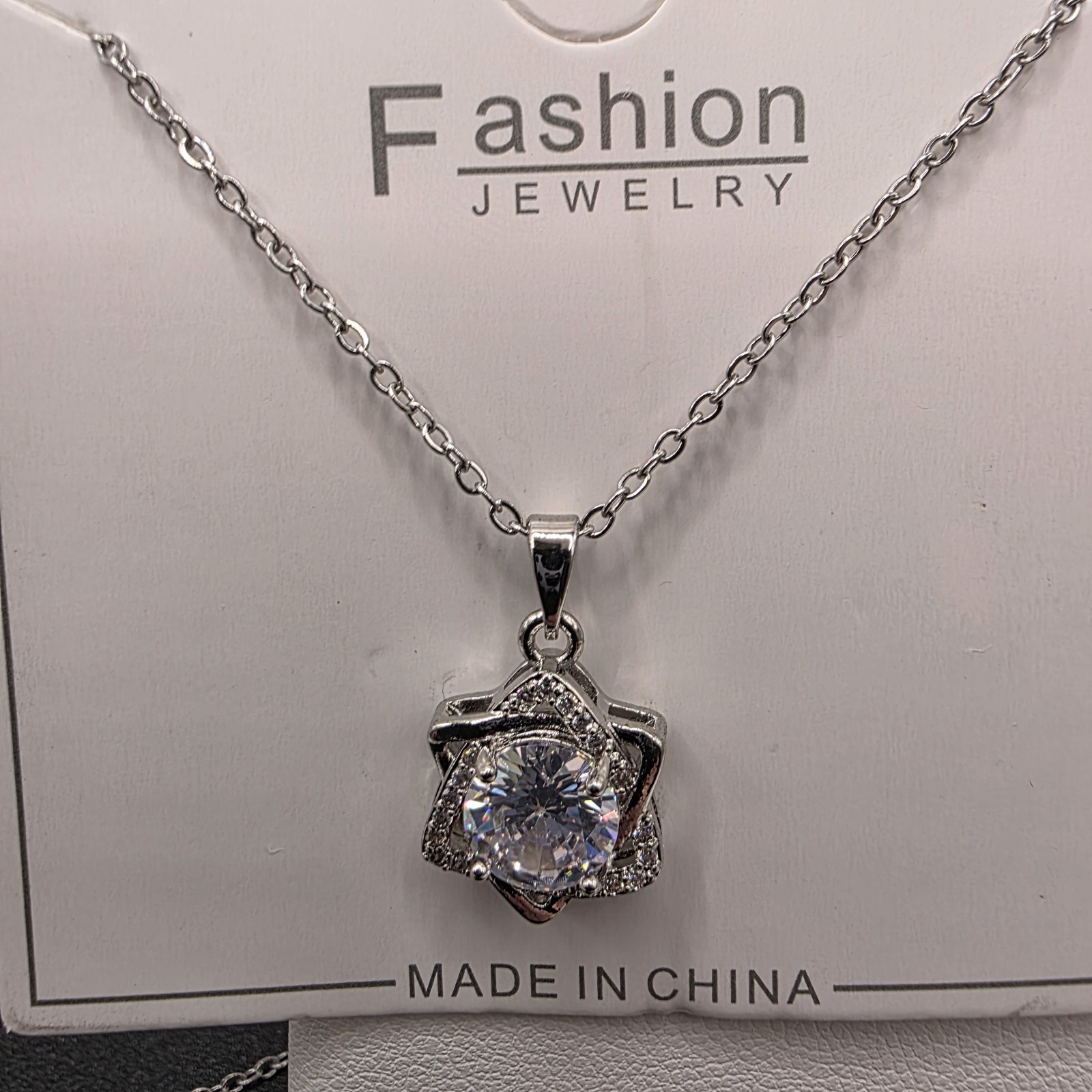 Stainless Steel 16″Necklace w/17mm Cz Star Pendant