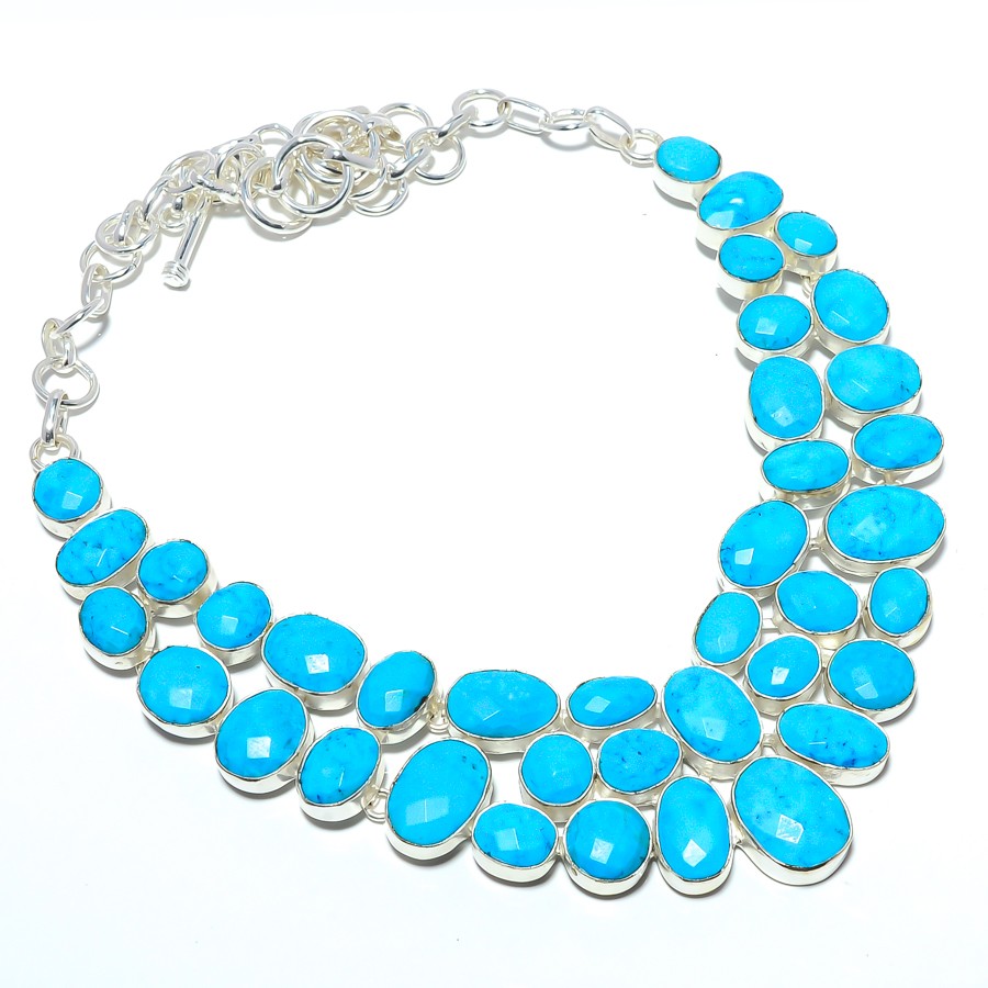Faceted Magnesite Turquoise 925 Sterling Silver Handmade Necklace 17.99″ N1579-2