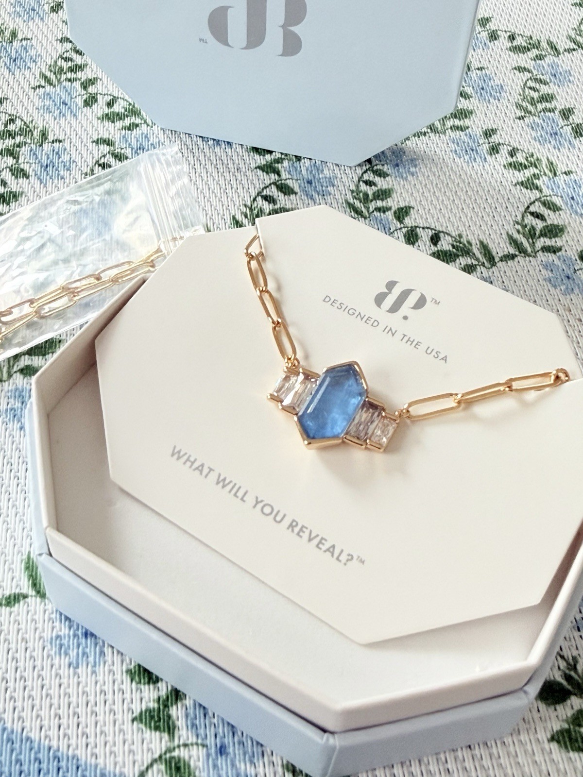 Bomb Party NK93233 Ocean Blue Lab-Created Quartz Bar Necklace 18in Gold Plated