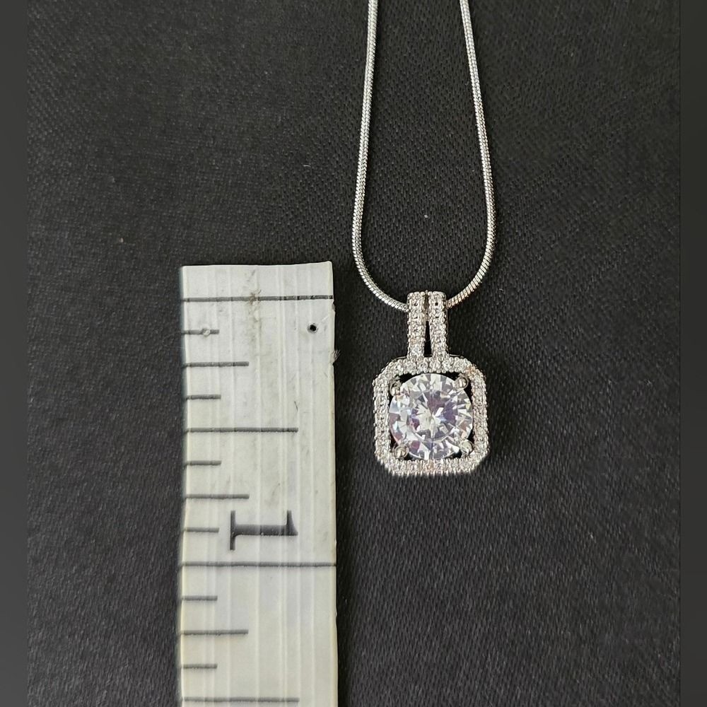 Elegant Stainless Steel White Gold Overlay Cubic Zirconia Pendant Necklace NWOT