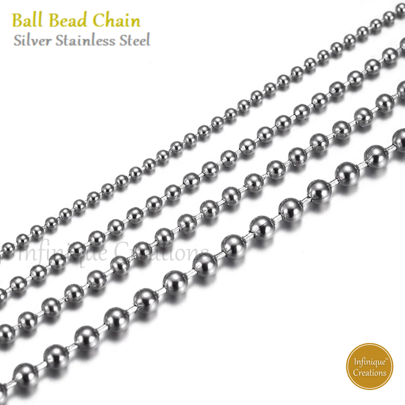 Stainless Steel Silver Ball Bead Chain Bracelet Necklace Men Women 1mm-5mm 7-38″
