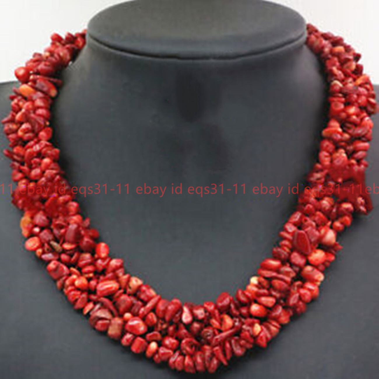 4 Row Natural 5x8mm Red Coral Freeform Gravel Gemstone beads Necklace 17-20″