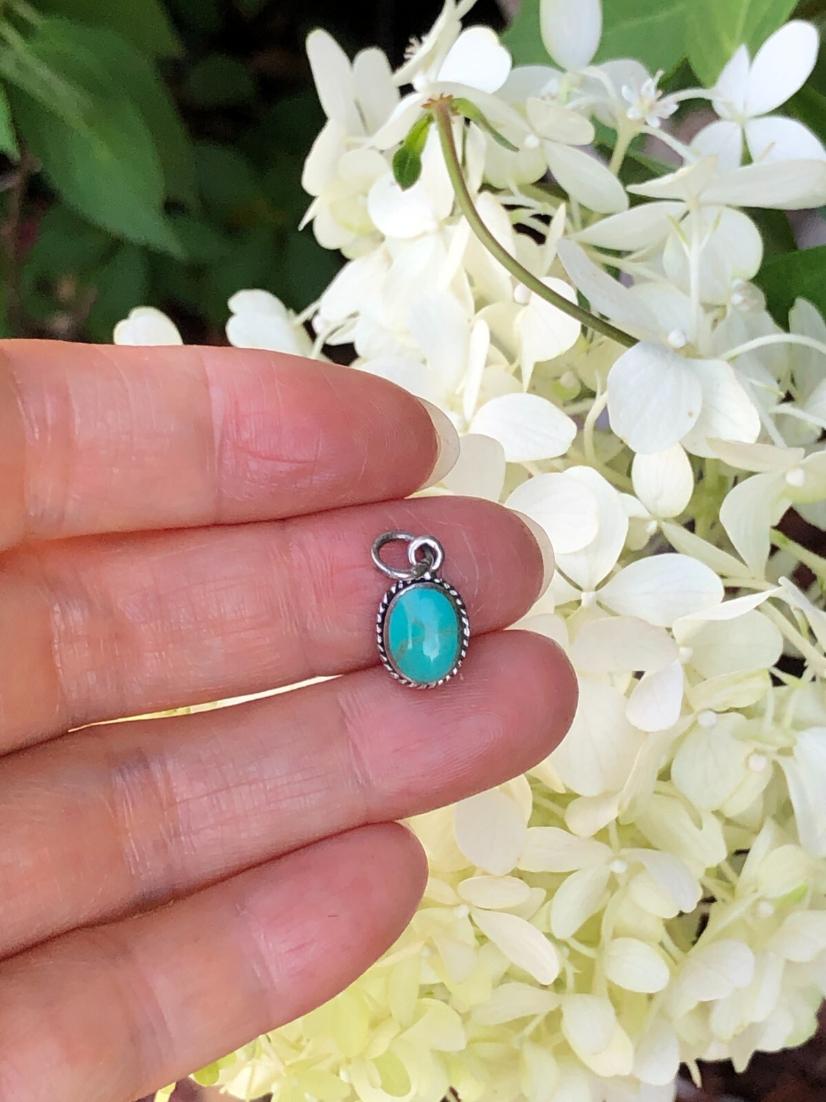 Oval Turquoise Pendant 925 Sterling Silver Small Turquoise Charm 9.5mm (17mm)