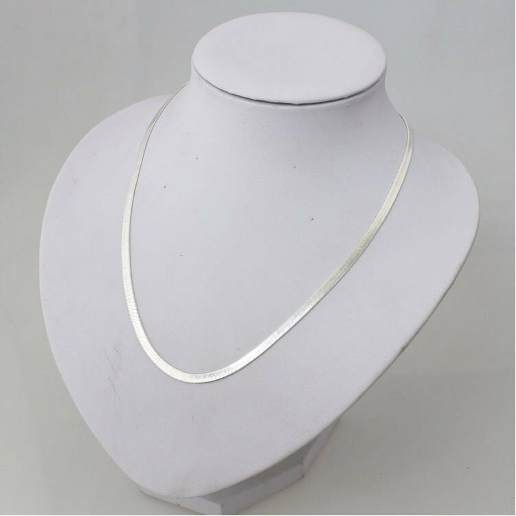 18K White Gold Filled Hypo-Allergenic 2mm/3/4/5mm Herringbone Chain Necklace B14