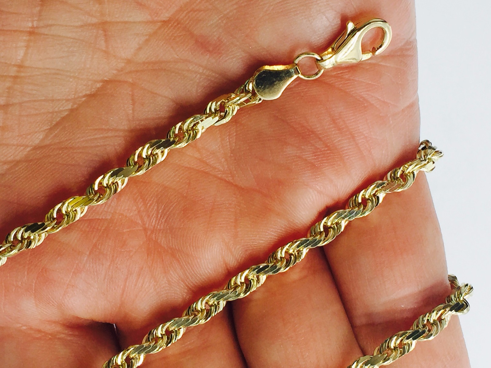 10k Yellow Gold 22″ Solid Diamond Cut Rope Chain Necklace 4 mm 19 Grams