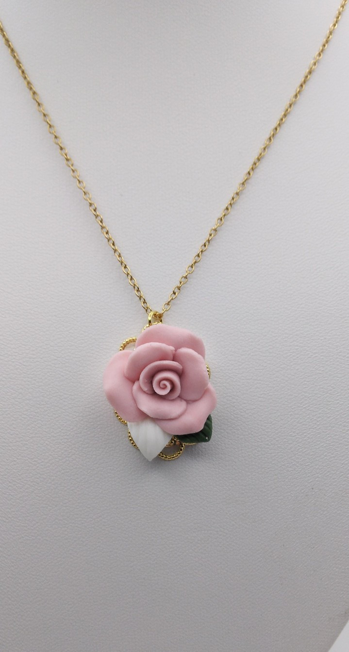 Rose necklace 16″ adjustable Gold Rose Pendant NF Handmade Dainty Birthday New
