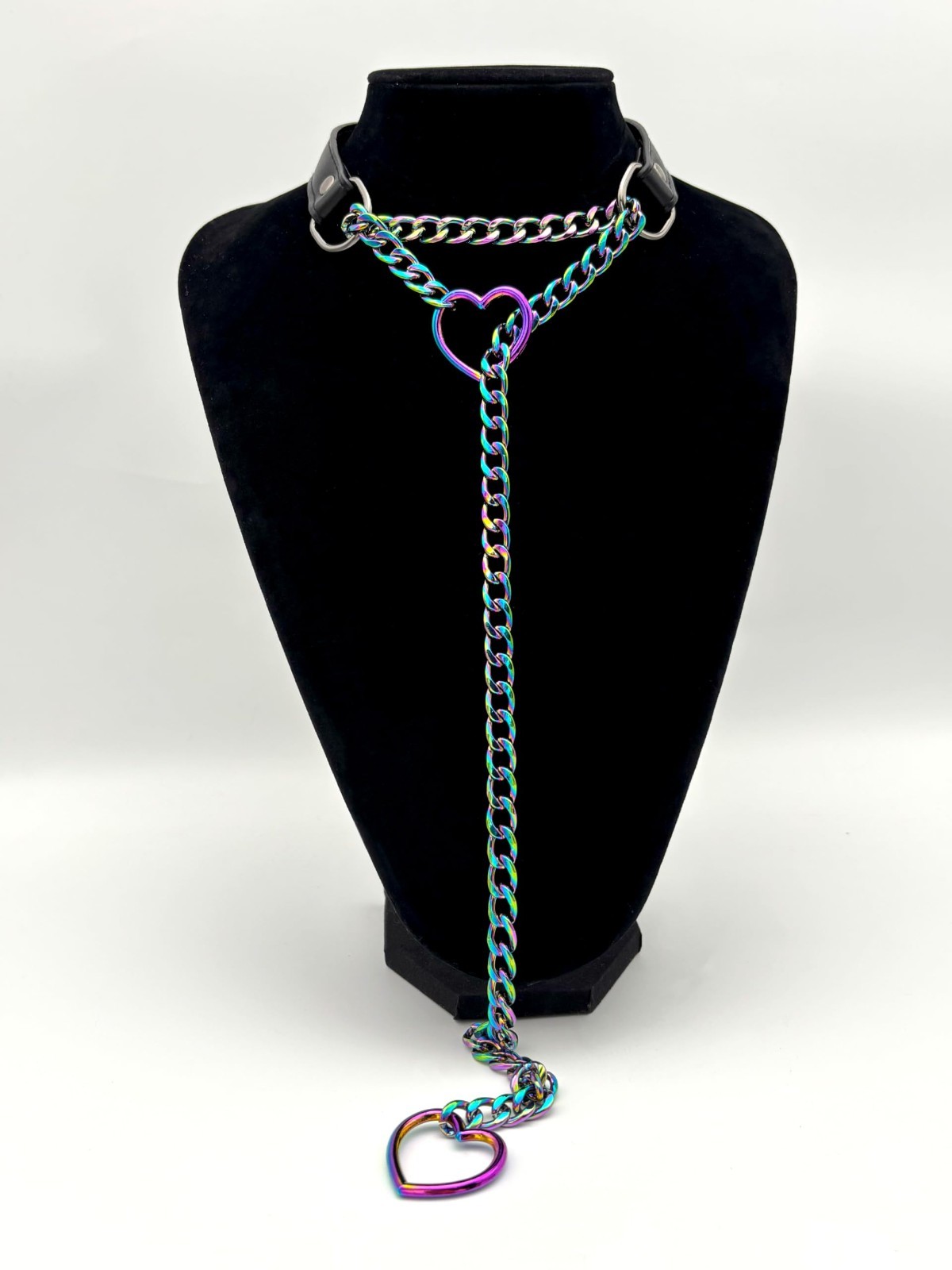 Handmade Black Leather Choker Collar for Women, Adjustable Heart Slip Chain Neck