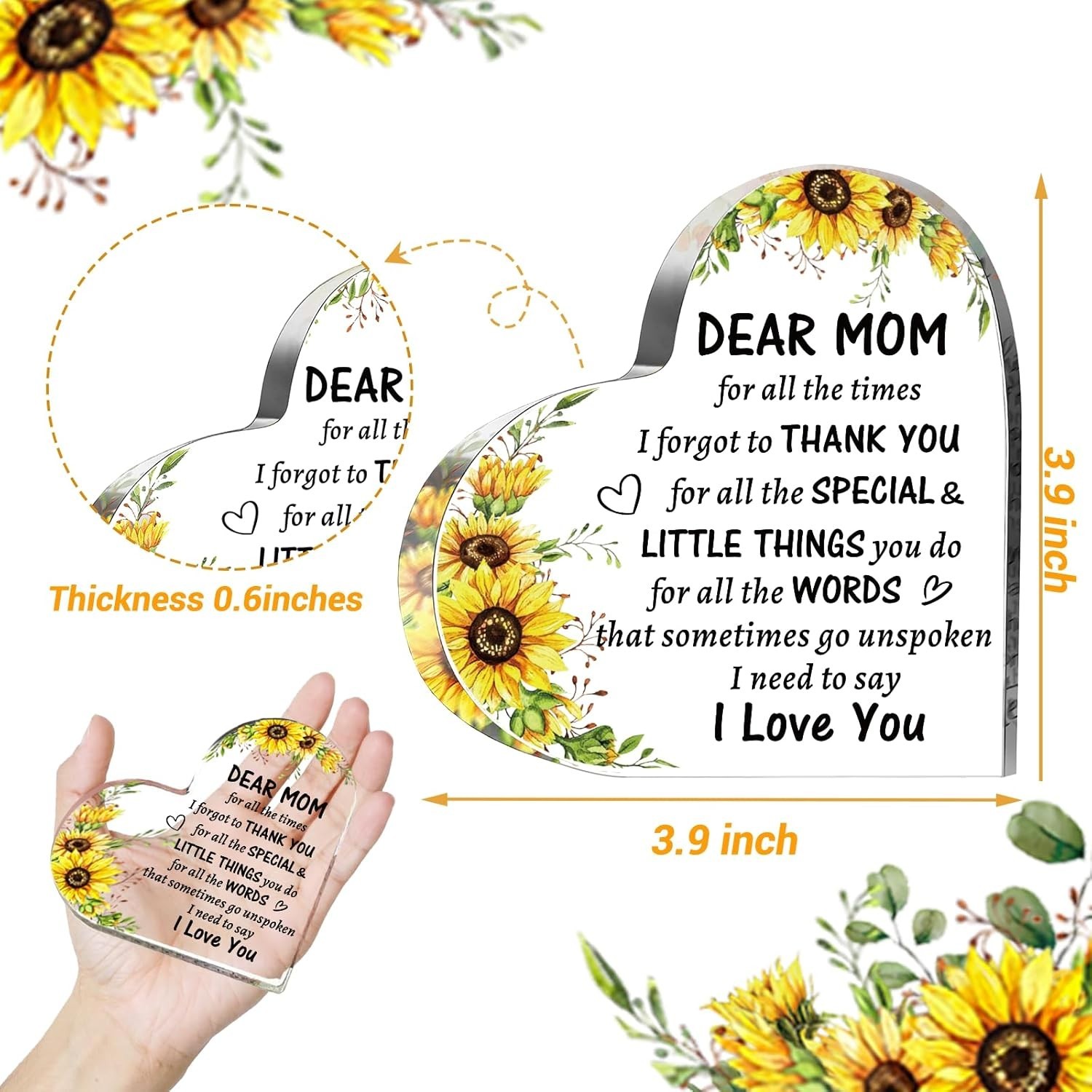 Mothers Day Gifts for Mom from Daughter Son, to My Acrylic Heart Clear