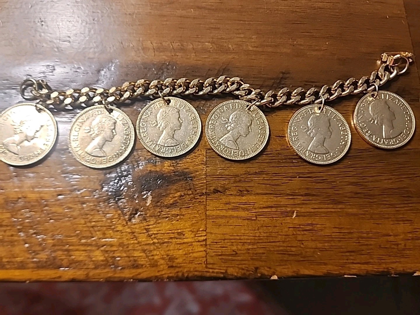 HALF PENNY COIN GREAT BRITAIN CHARM BRACELET LINK CHAIN 1967 6.5″