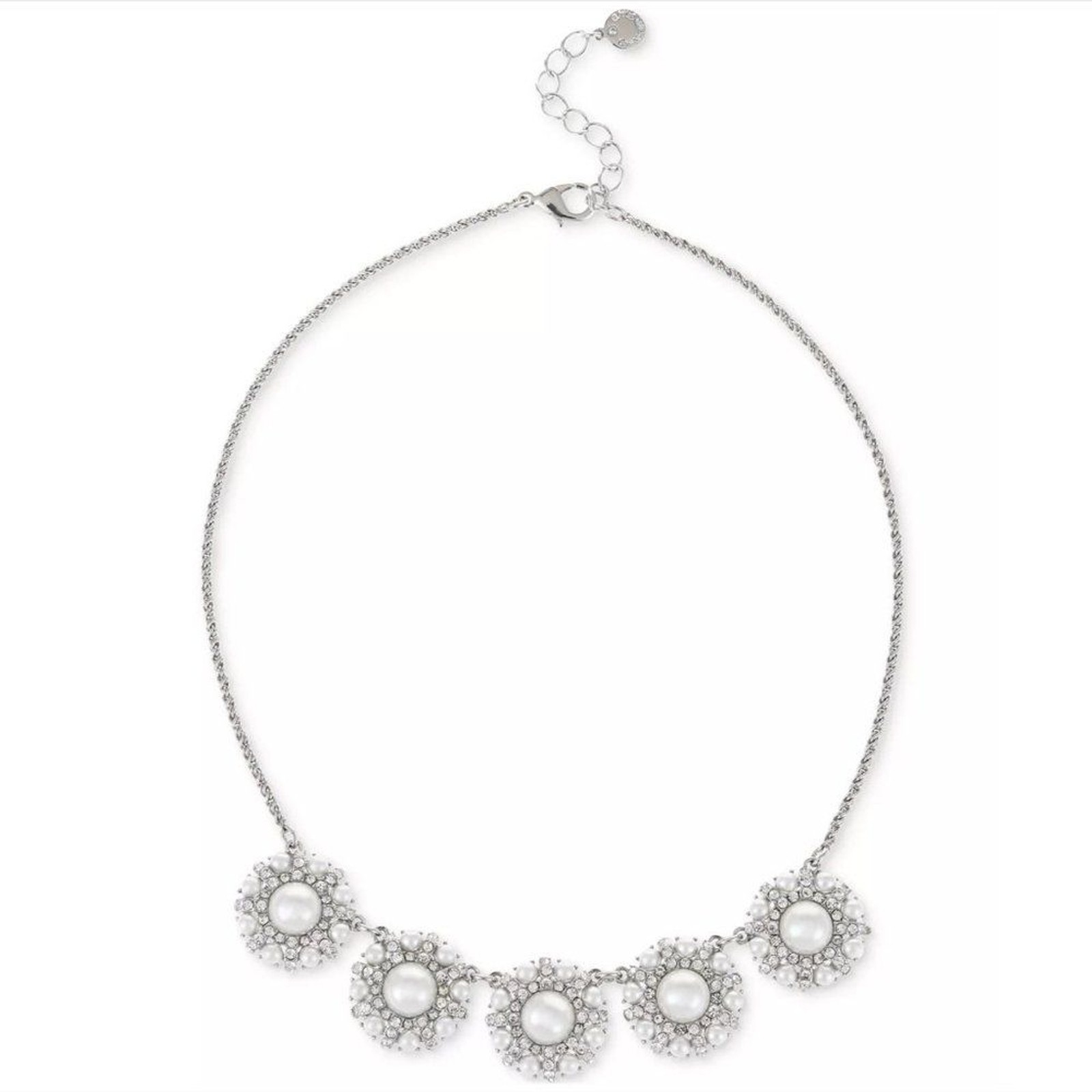 CHARTER CLUB Silver-Tone Pave & Imitation Pearl Cluster Statement Necklace