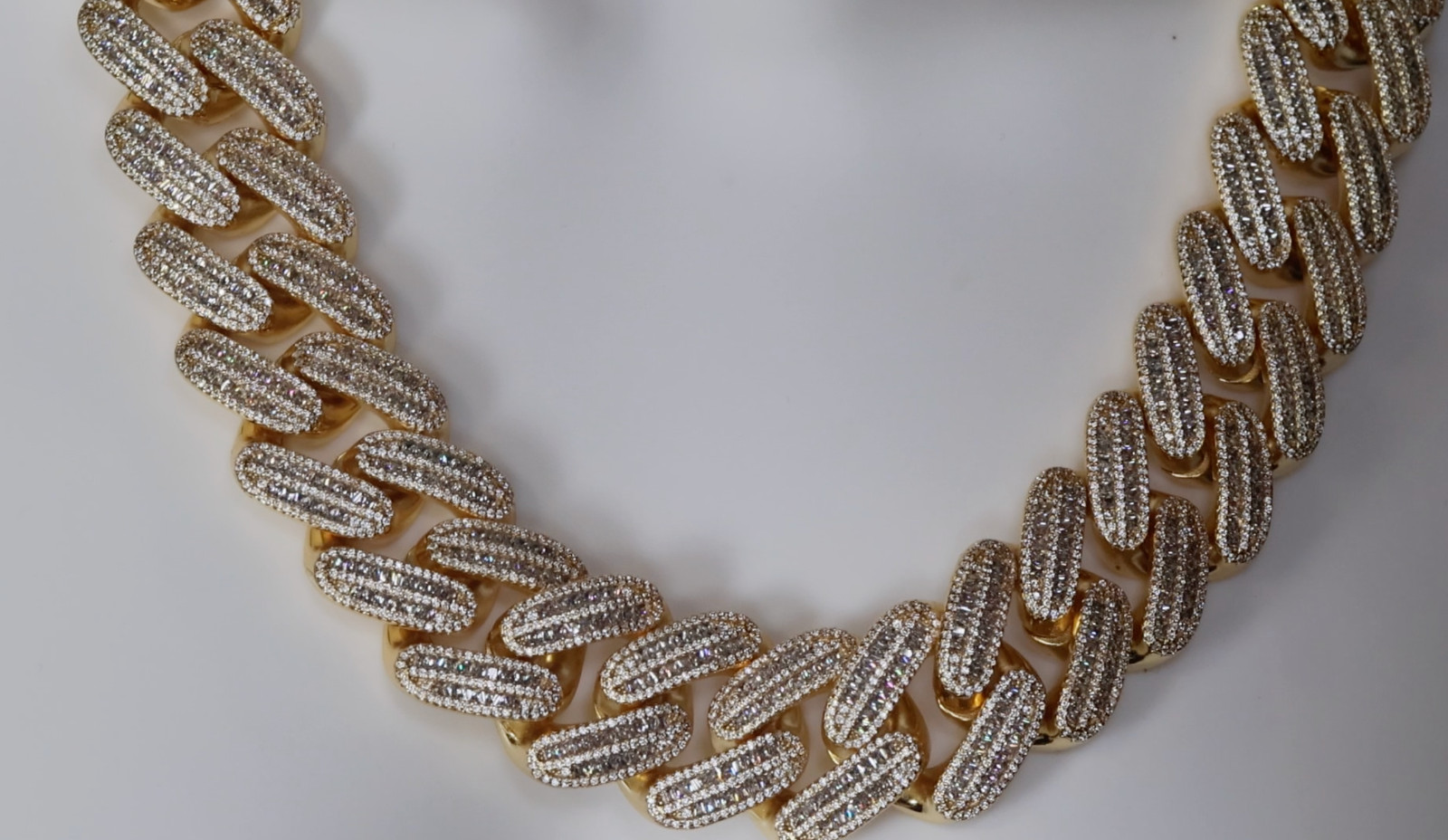 Gold Iced Chain, Gold Cuban Link Chain, Hip Hop Chain, Simulated Diamond Chain