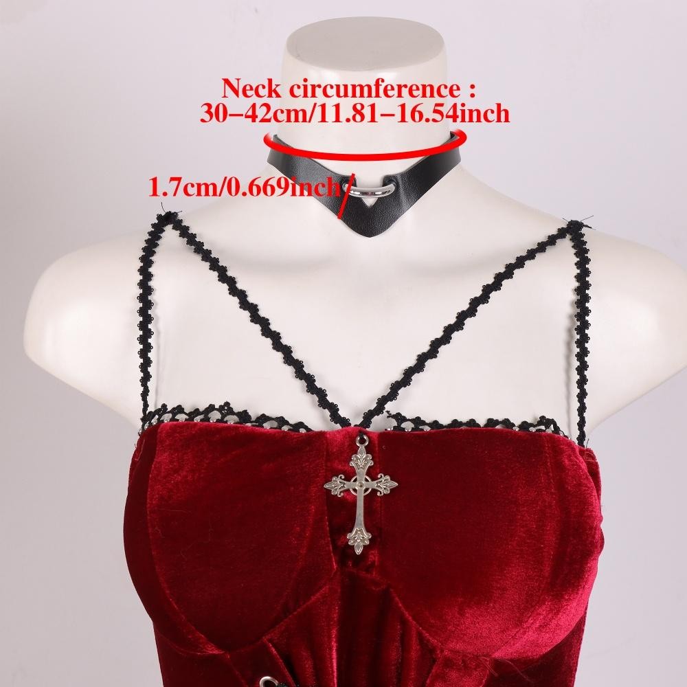 Gothic Faux Leather Choker Necklace, Adjustable, Party Festival Elegant Style