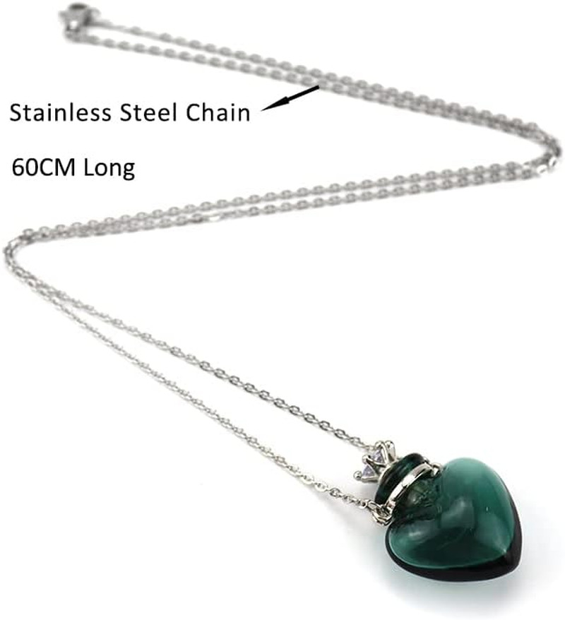 1PC 1PC Colorful Heart Vial Perfume Bottle Necklaces Stainless Steel Chain Make