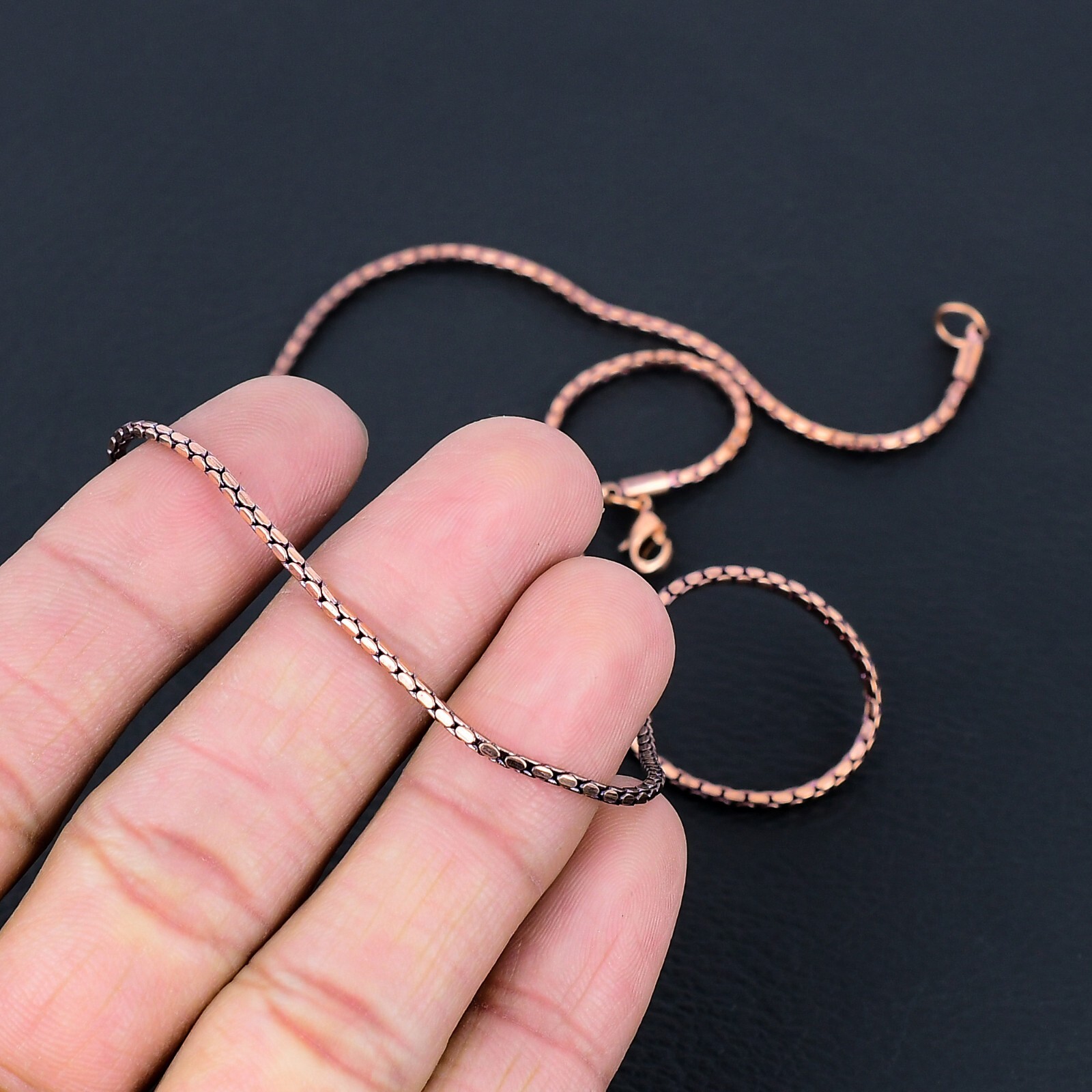100% Oxidized Pure Copper Box Chain Herringbone Necklace Gift For Jewelry RJ-07