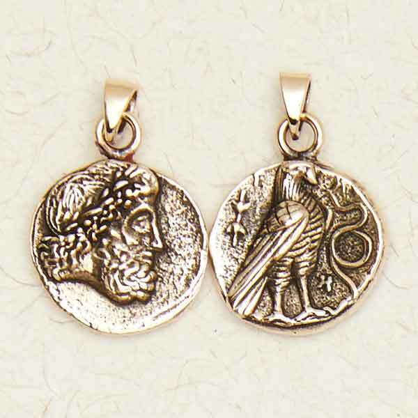 Zeus Greek Olympian or Jupiter Pagan Roman King of Gods Bronze Coin Pendant