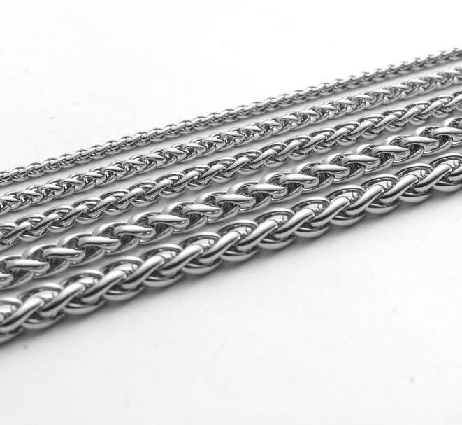 2.5/3/4/5/6MM 20-32″ MEN’s Silver Stainless Steel Wheat Braided Chain Necklace