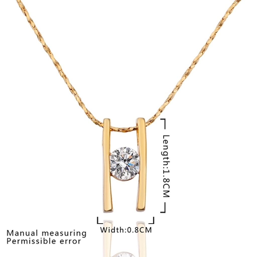 18K Gold Plated Necklace Pendant Zirconia 20 Inches 1MM Lobster B74