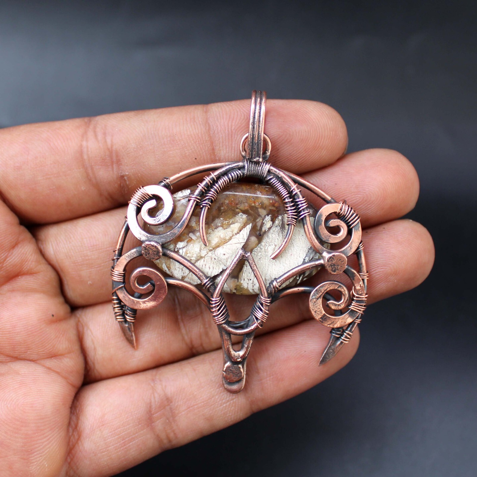 Copper Wire Wrapped Pendant Mookite Jasper Pendant Gemstone Copper Jewelry
