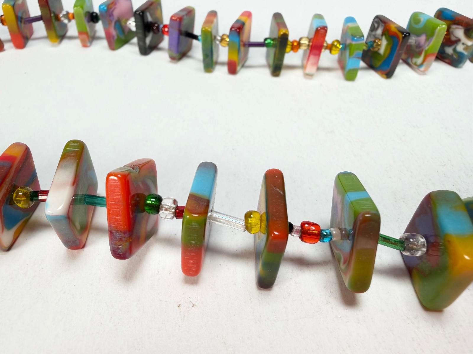 Jackie Brazil “Africa” Kandinsky Liquorice Squares & Beads 70cm Necklace (N0009)