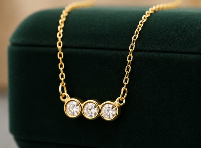 2Ct Round Cut Moissanite VVS1 3-Stone Pendant Necklace 14K Yellow Gold Plated