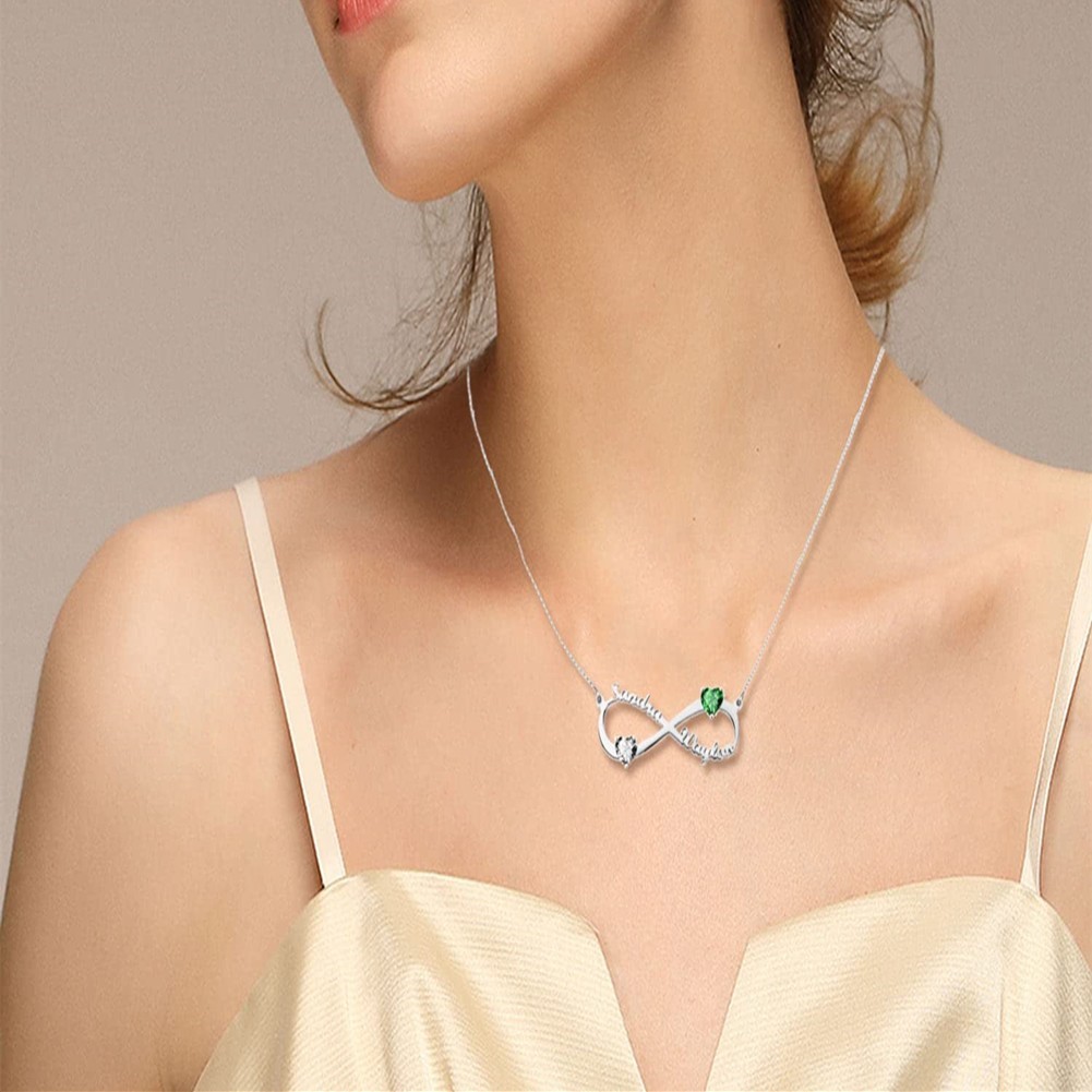 Personalized Infinity Name with Heart Birthstone Necklace Custom Gift for Women
