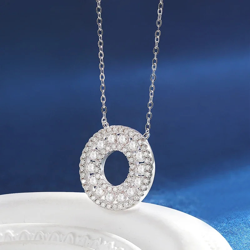 Luxury D Color Double Circle GRA Moissanite Necklace S925 Silver Jewelry Gift