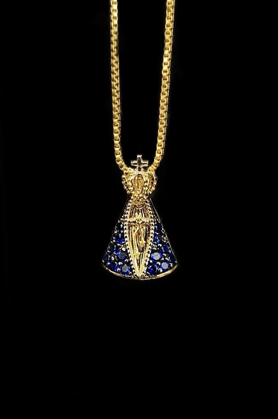 Womens Minimalist Necklace for Womens CZ Virgin Aparecida Box Chain 18″ Gold Fil