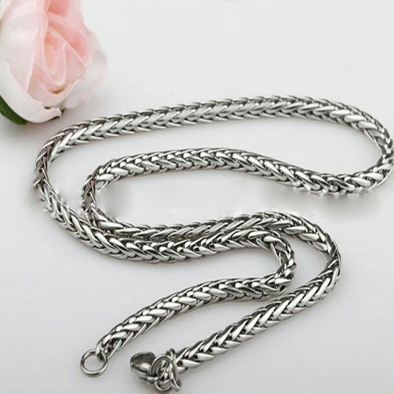 2.5/3/4/5/6MM 20-32″ MEN’s Silver Stainless Steel Wheat Braided Chain Necklace