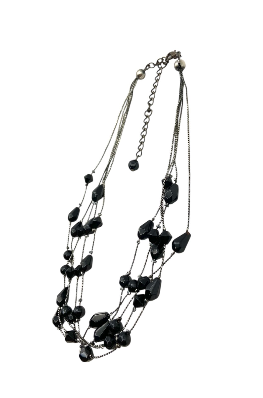 Gothic Black Glass Beads Layered Necklace Multistrand 18″ Gunmetal Gray 5 Strand