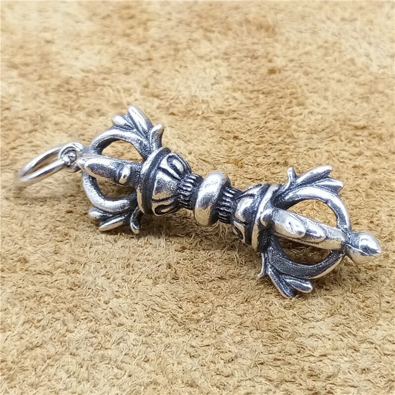 925 Sterling Silver Double Dorje Pendant Tibetan Buddhism Charm for Necklace